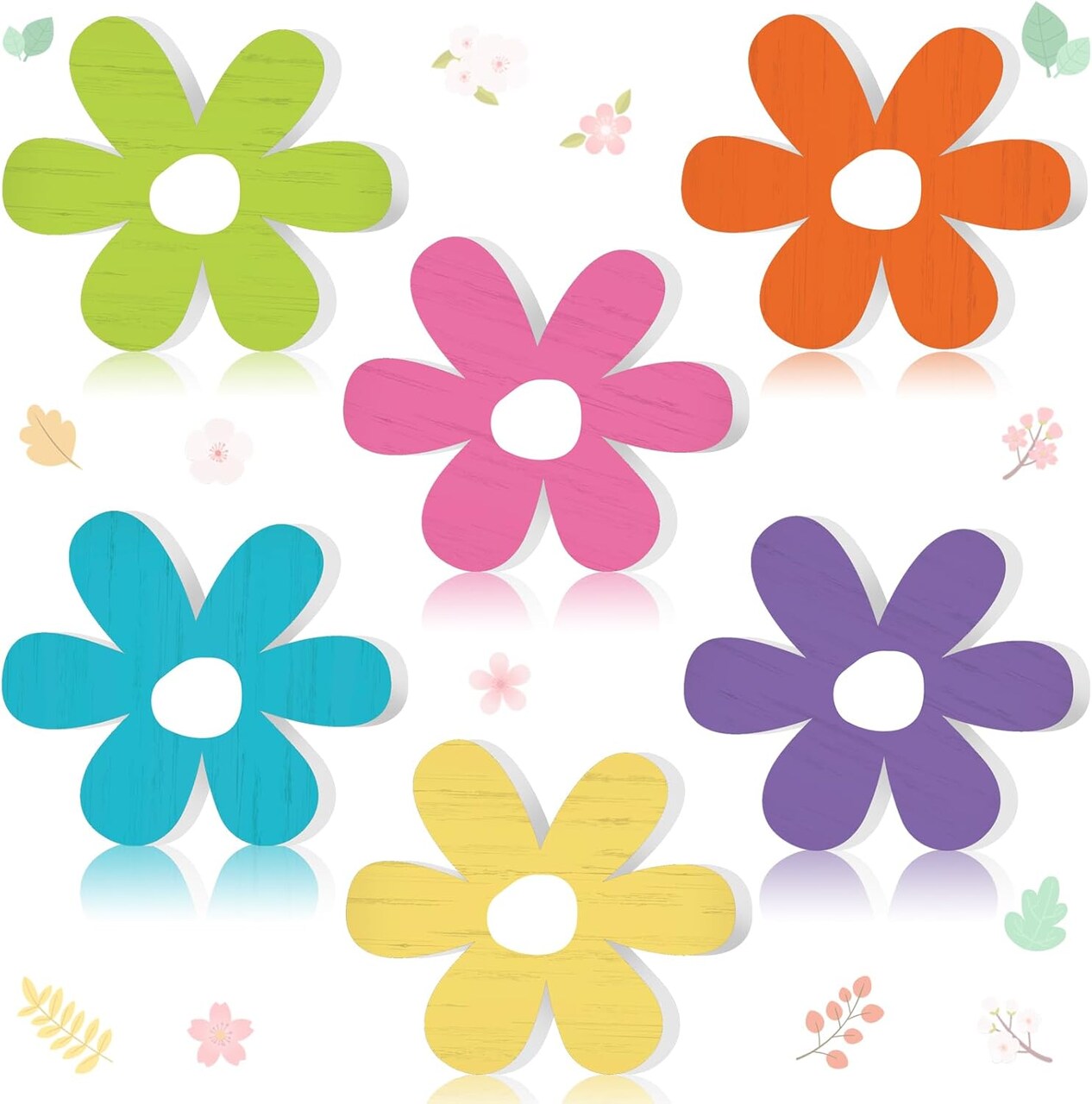 6PCS Spring Daisy Wooden Table Centerpieces – Rustic Tiered Tray & Table Decor